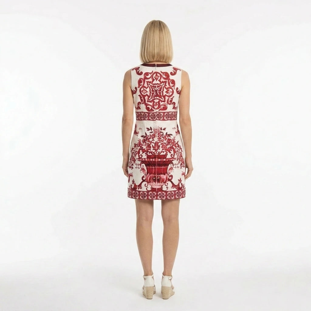 Red Majolica Brocade Mini Dress