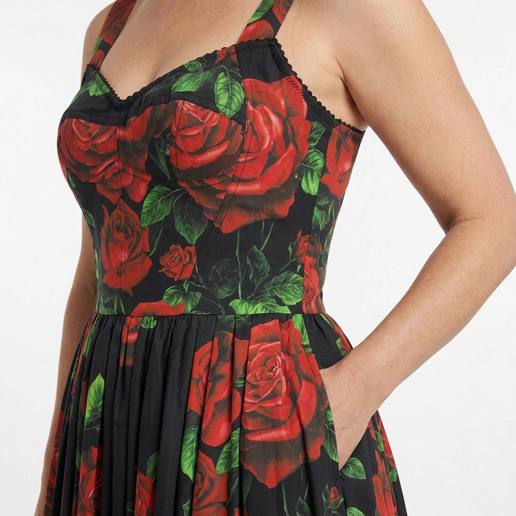 Red Roses Midi Bustier Dress