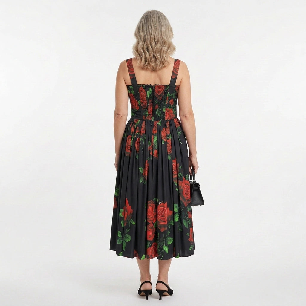 Red Roses Midi Bustier Dress