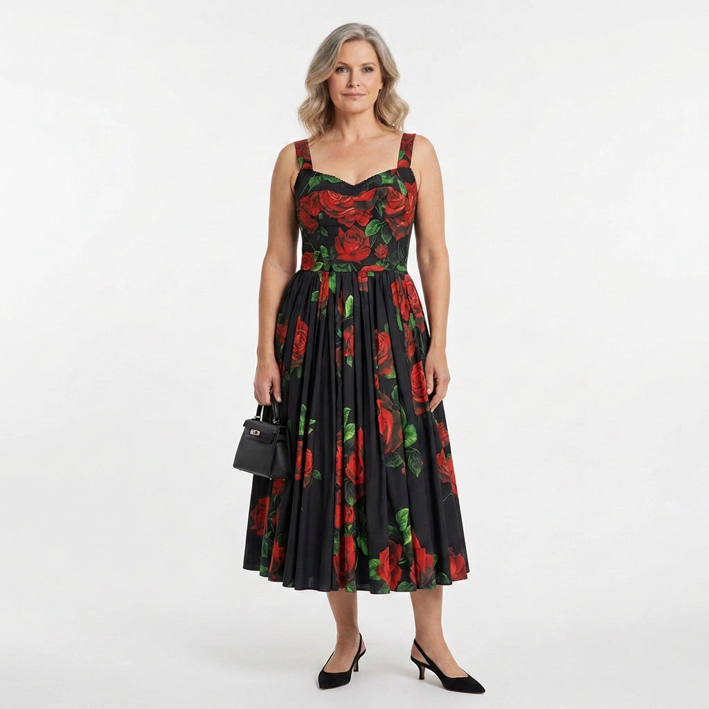Red Roses Midi Bustier Dress