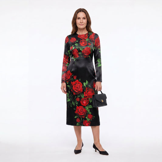 Carretto-Seiden-Midikleid mit halben Ärmeln