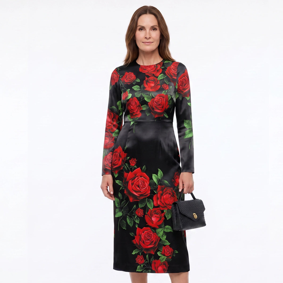 Vestido midi de seda Carretto con medias mangas