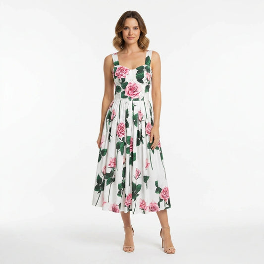 Italian Pink Roses Push Up Cotton Dress