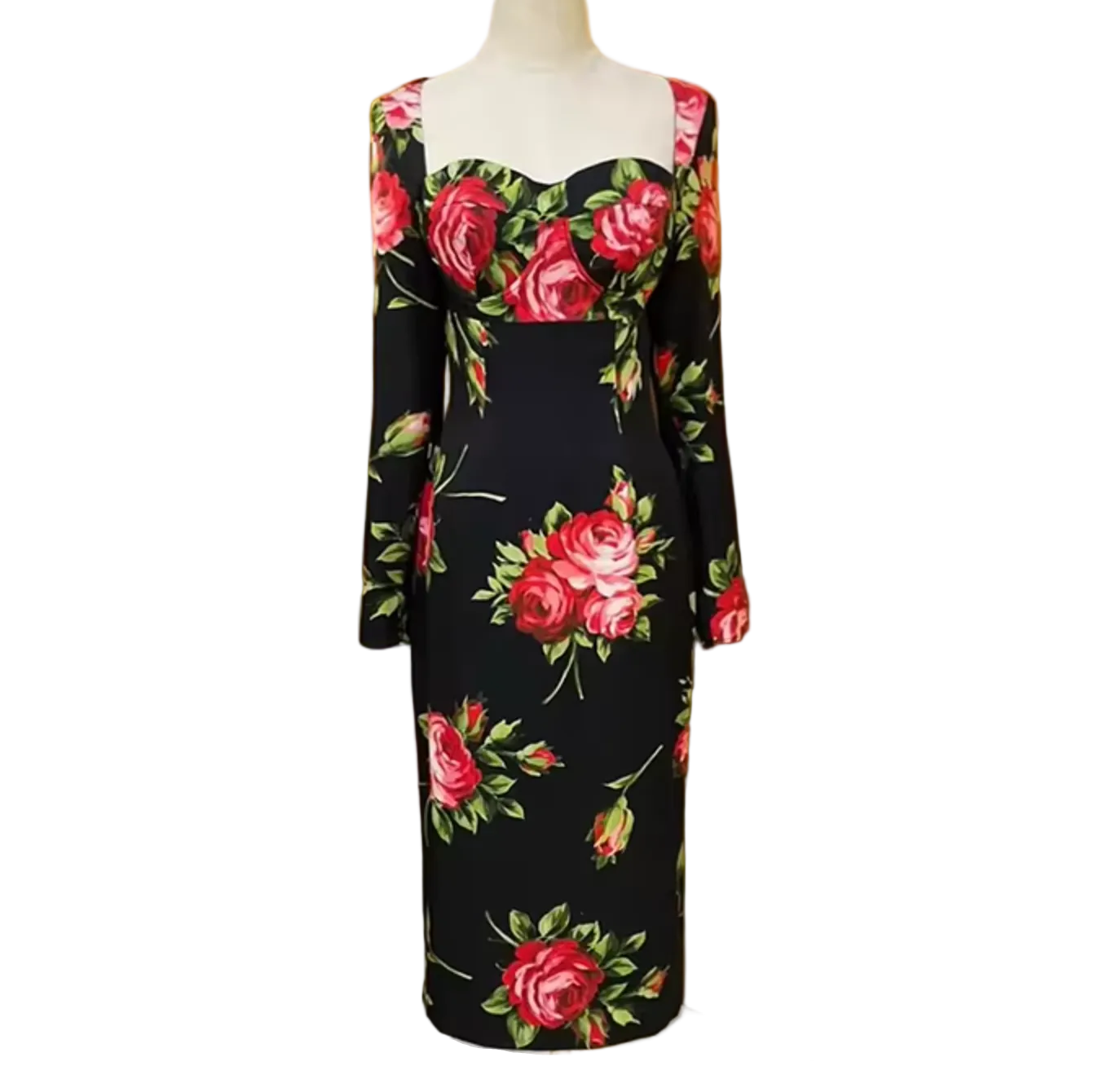 roses print floral midi silk dress for special occasion summer events and destination weddings