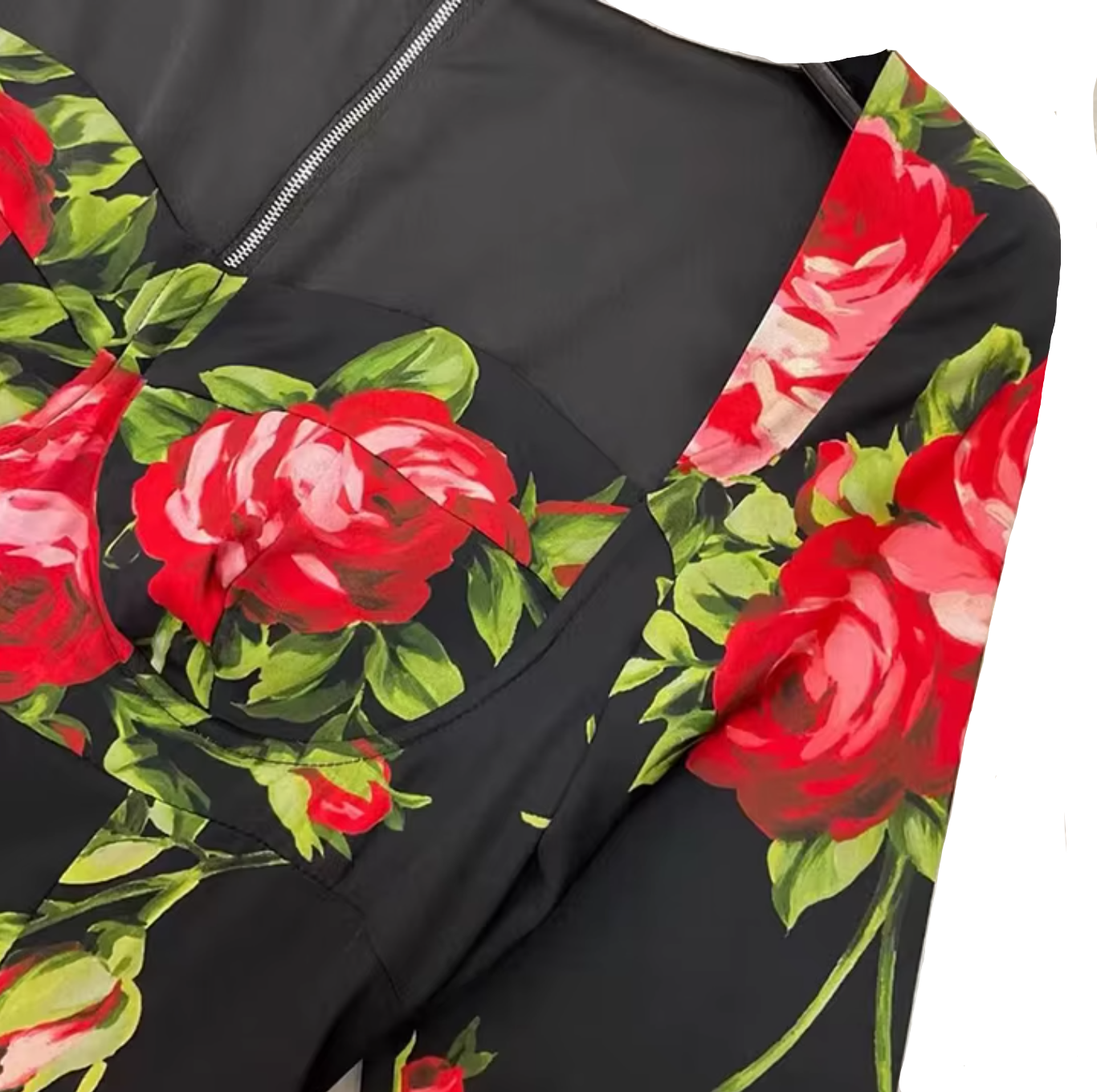 roses print floral midi silk dress for special occasion summer events and destination weddings