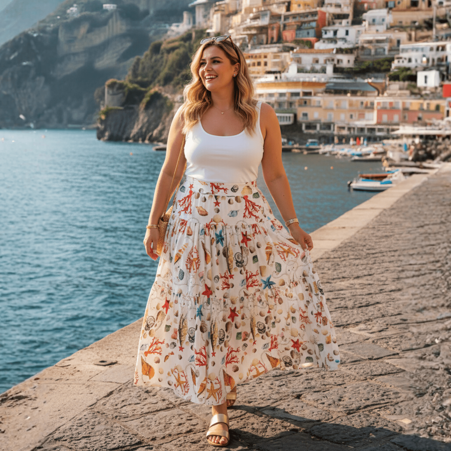 Seashell print 100% cotton maxi summer skirt - Dress By Vicky