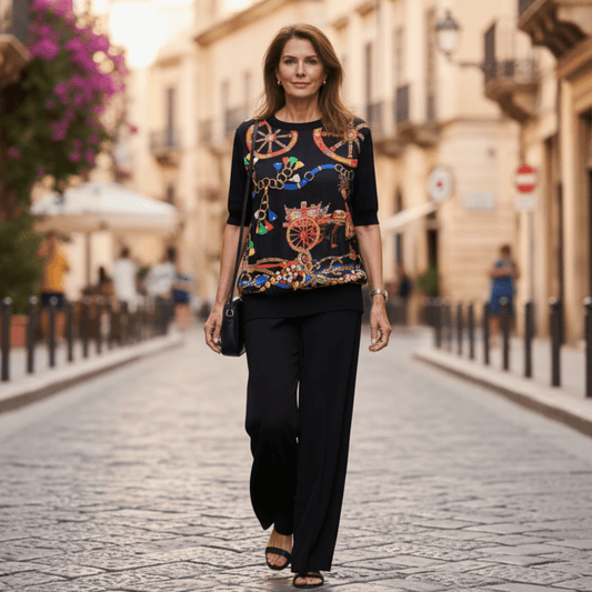 Sicilian Carnival Black Silk & Wool Knitted Top - Dress By Vicky