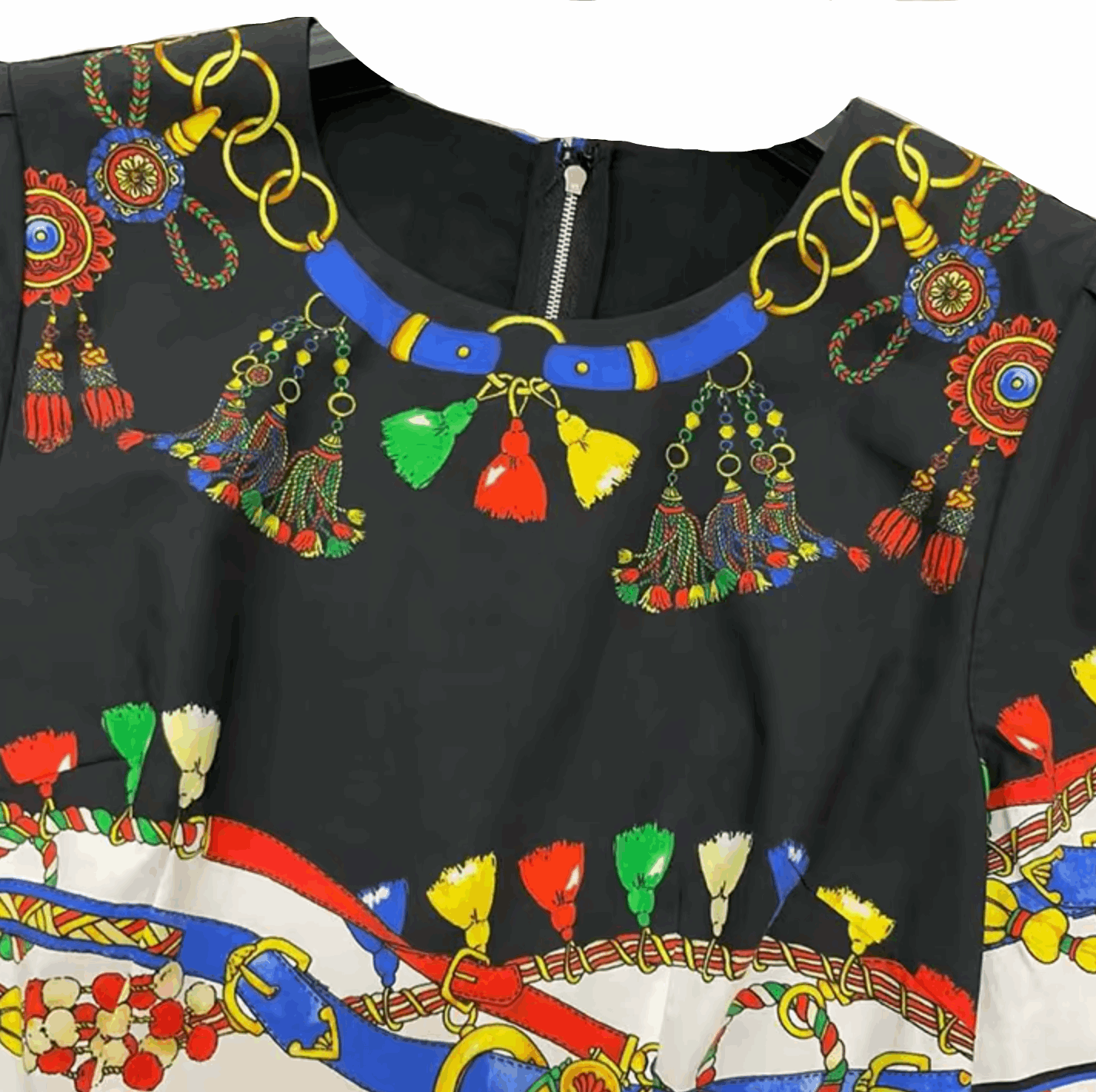 sicilian carnival print cotton midi dress with pockets and short sleeves for summer vacations
