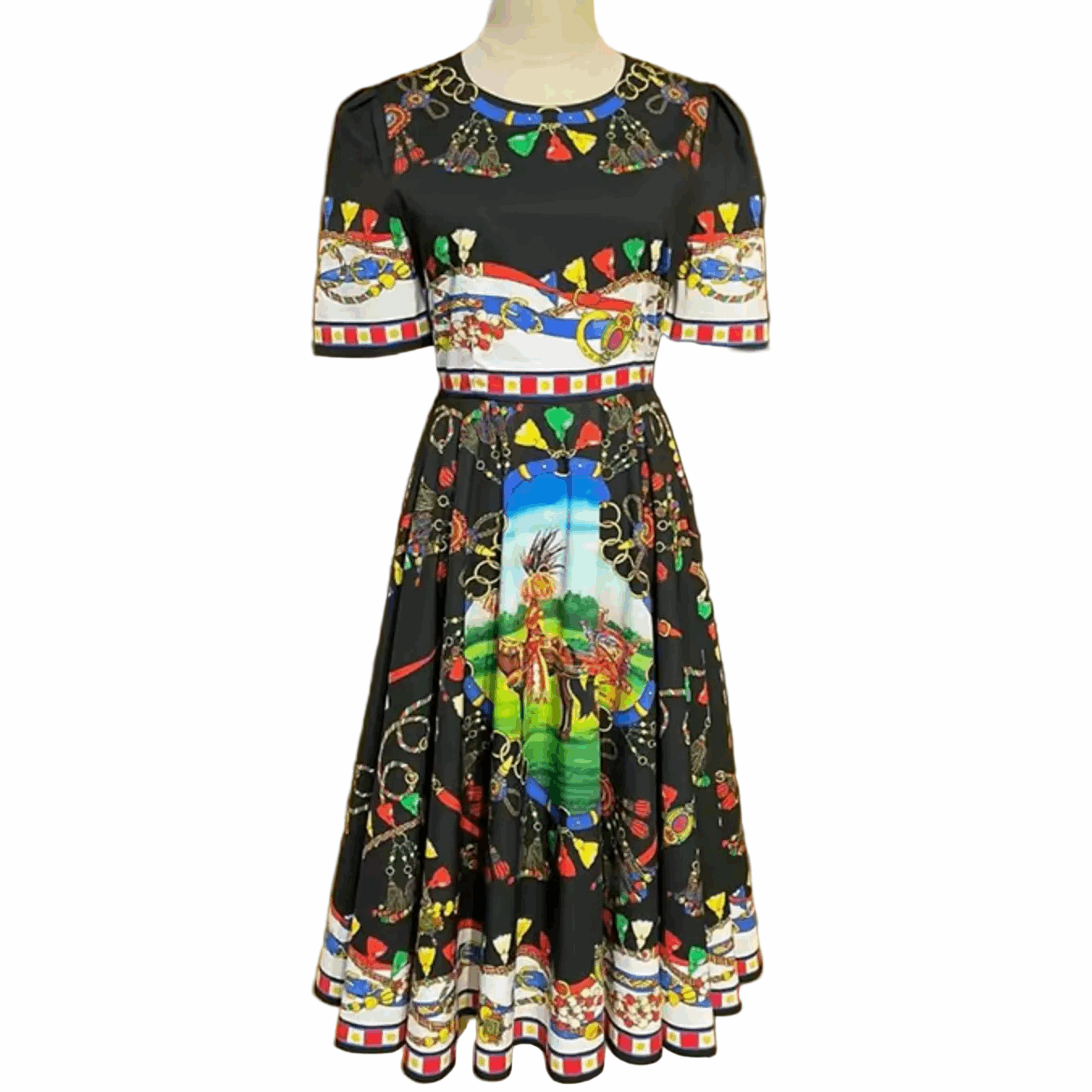 Sicilian Carnival Cotton Midi Dress with Pockets