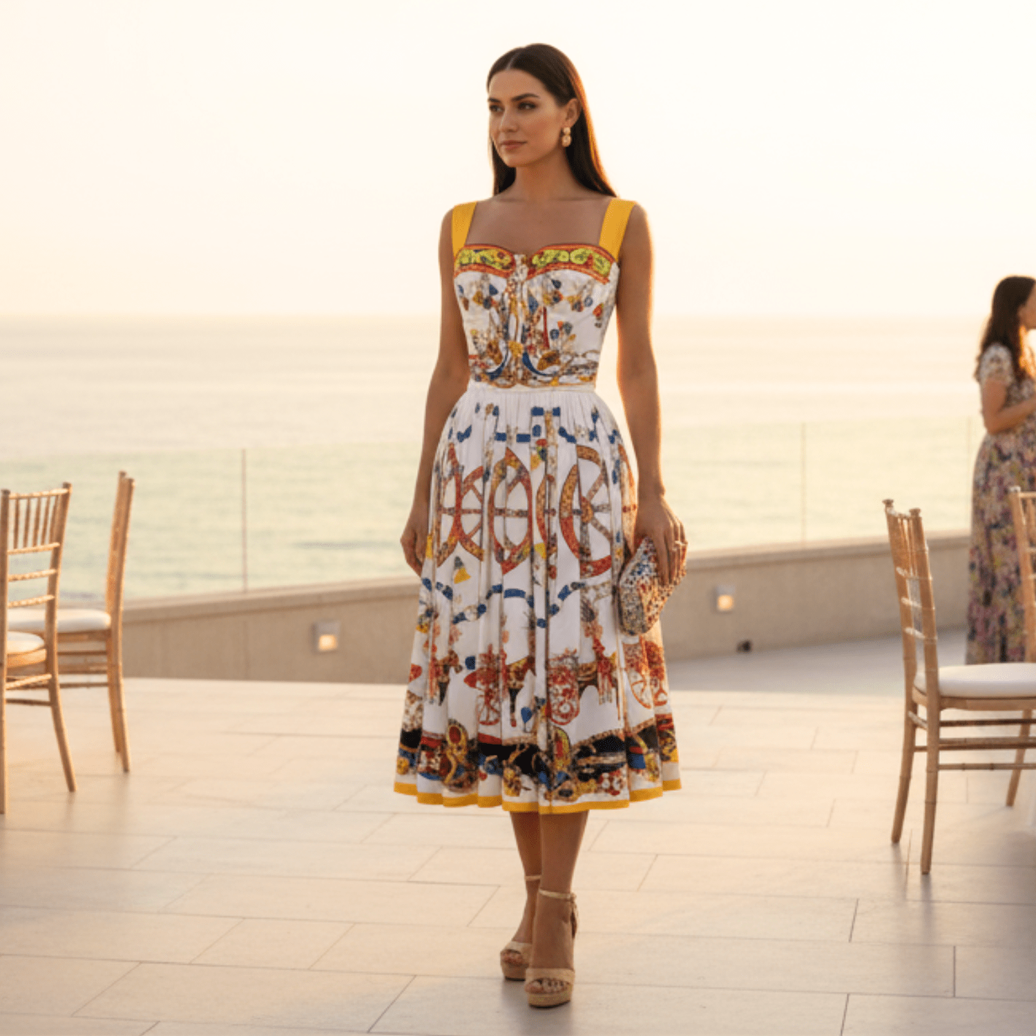 Sicilian Carnival White Cotton Midi Dress - Dress By Vicky