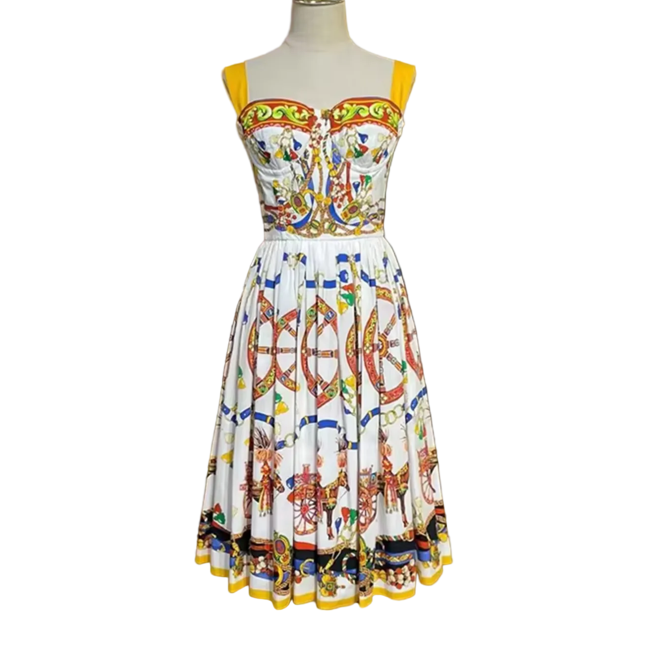 Sicilian Carnival White Cotton Midi Dress - Dress By Vicky