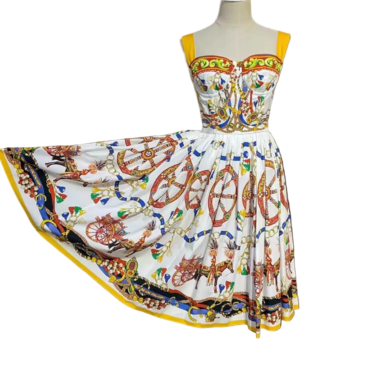 Sicilian Carnival White Cotton Midi Dress - Dress By Vicky