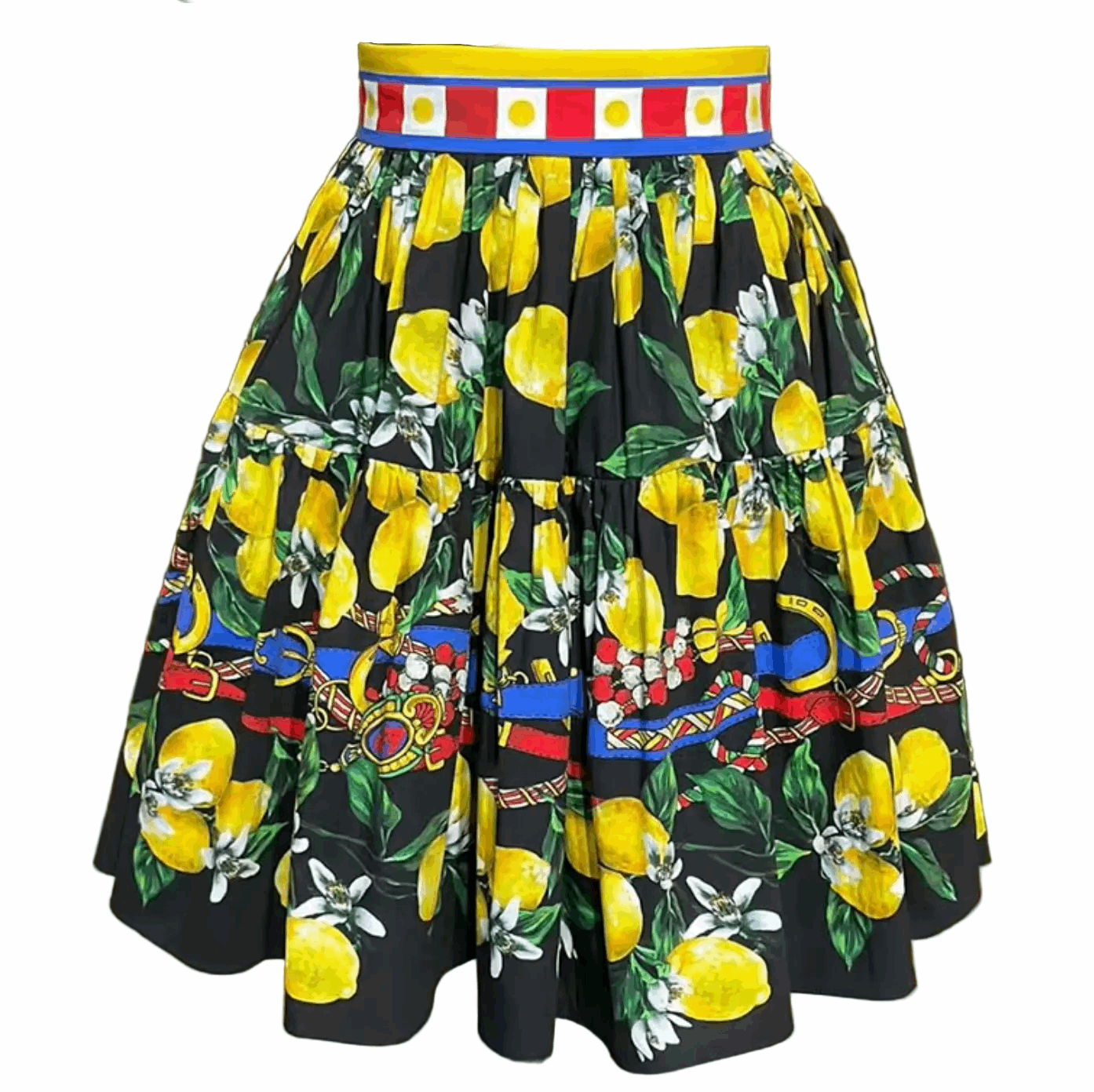 sicilian lemons cotton knee length full skirt for summer vacations in italy