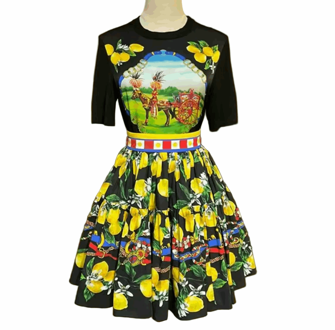 sicilian lemons cotton knee length full skirt for summer vacations in italy