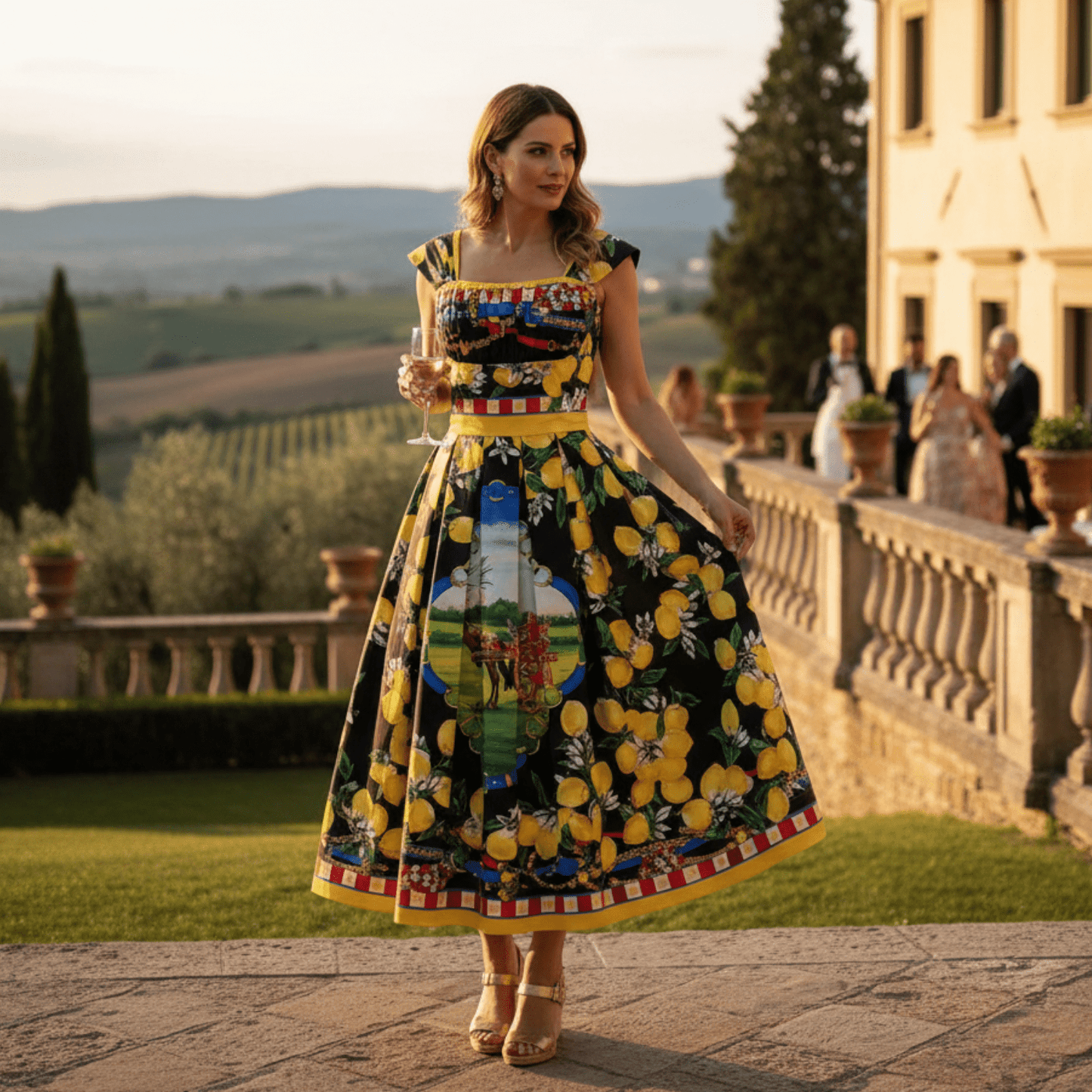 Sicilian Lemons Cotton Midi Dress - Dress By Vicky