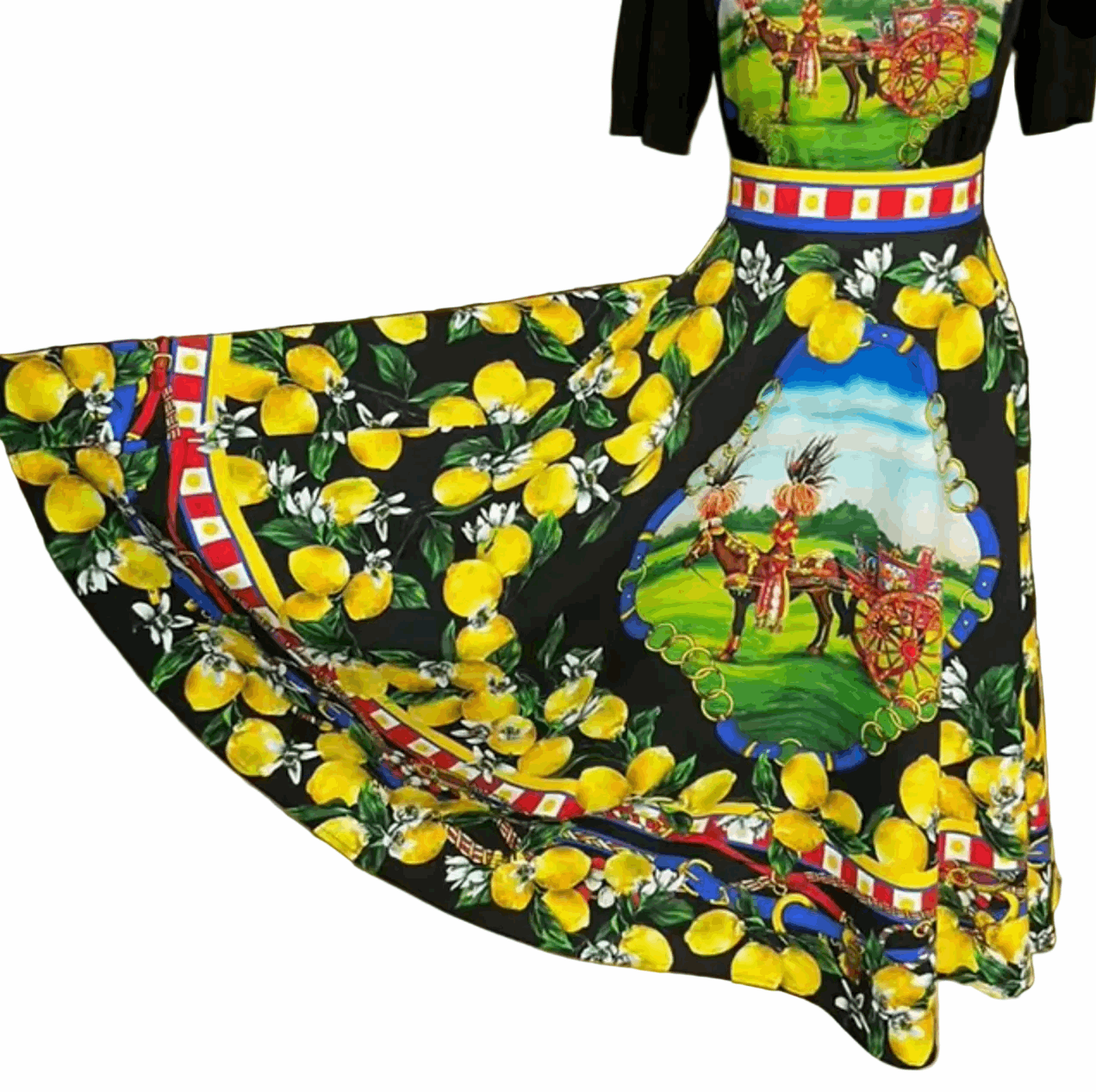 sicilian lemons cotton midi skirt for summer vacation in italy