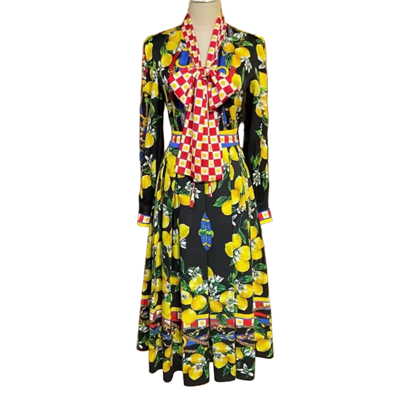 Sicilian Lemons Pure Silk Blouse with Bow - Dress By Vicky