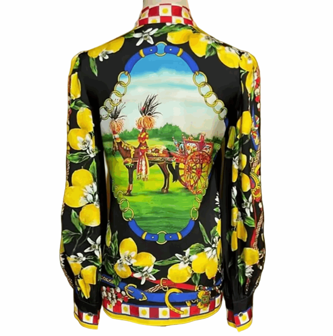 Sicilian Lemons Pure Silk Blouse with Bow - Dress By Vicky