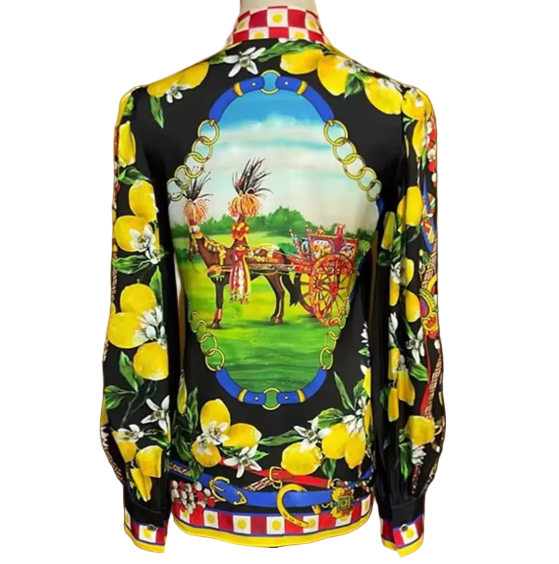 Sicilian Lemons Pure Silk Blouse with Bow - Dress By Vicky