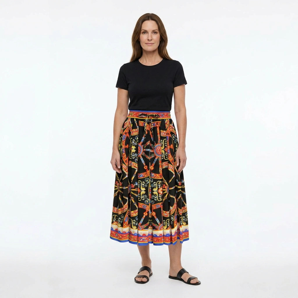 Sicilian Carretto Cotton Midi Skirt
