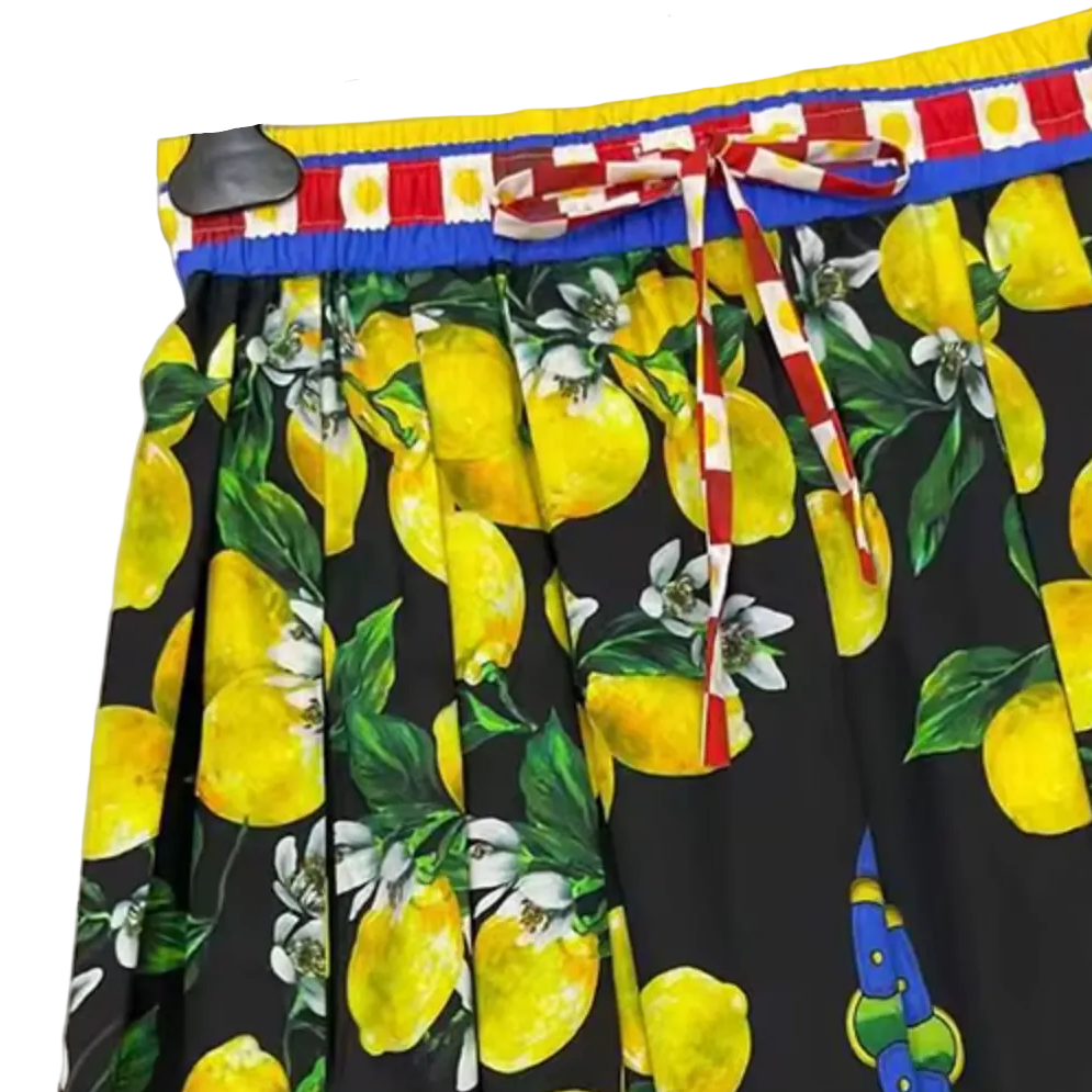 sicilian lemons ankle length cotton skirt with elastic waist