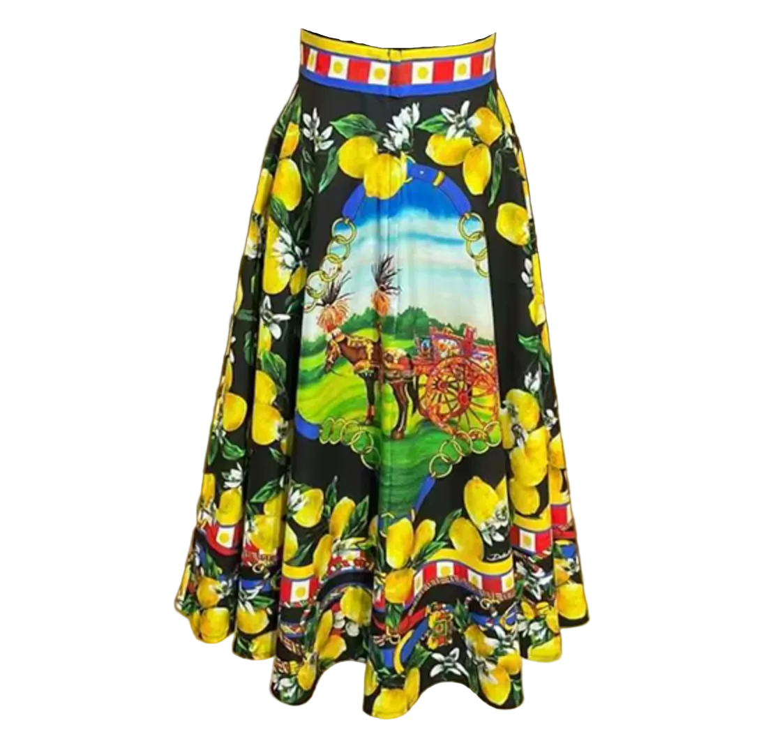 sicilian lemons cotton midi skirt for summer vacation in italy