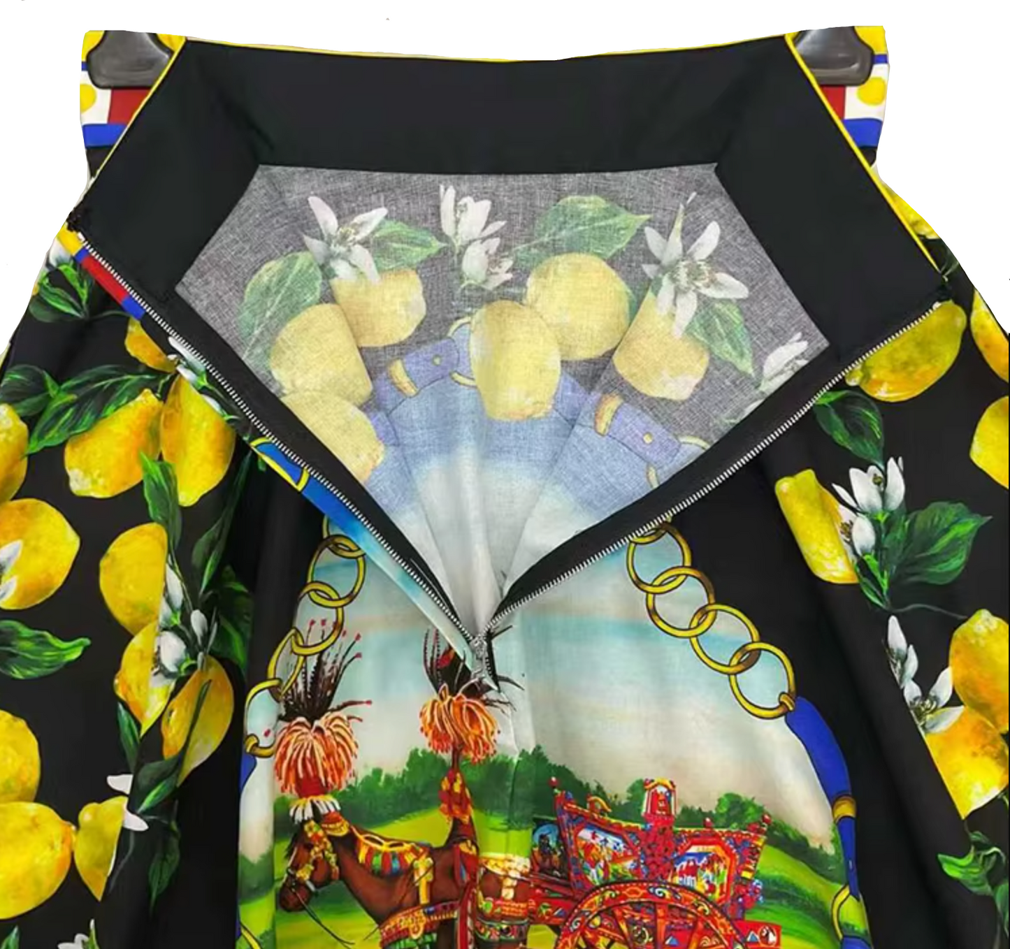 sicilian lemons cotton midi skirt for summer vacation in italy