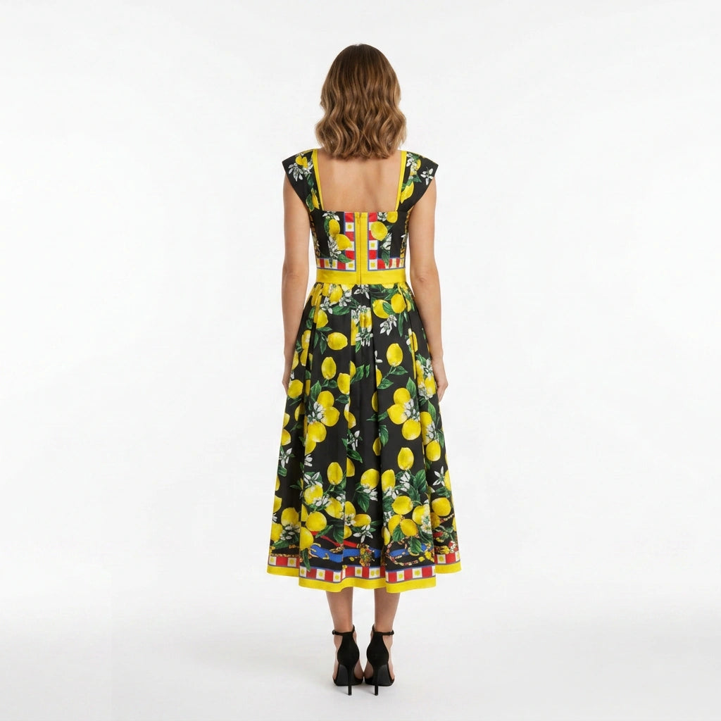 Sicilian Lemons Cotton Midi Dress