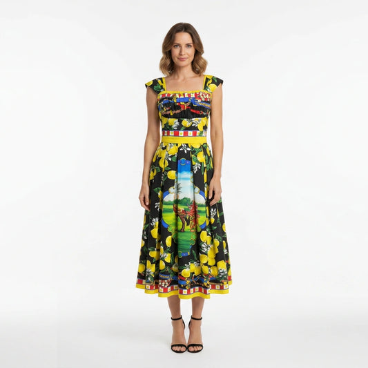 Sicilian Lemons Cotton Midi Dress