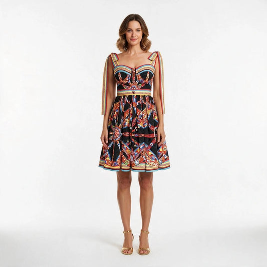 Carretto Cotton Mini Dress with Bow Shoulder Straps