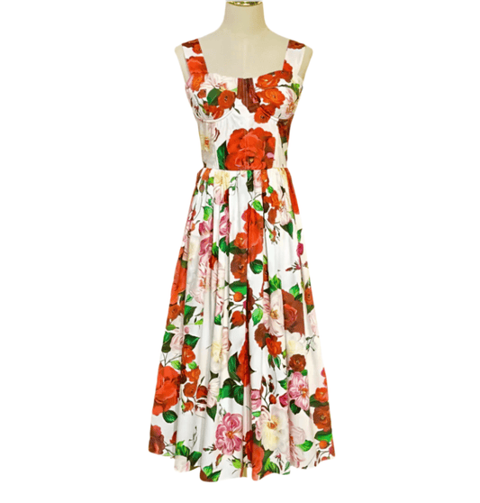 Sicily Roses push up 100% cotton summer pleated dress - Dress By Vicky
