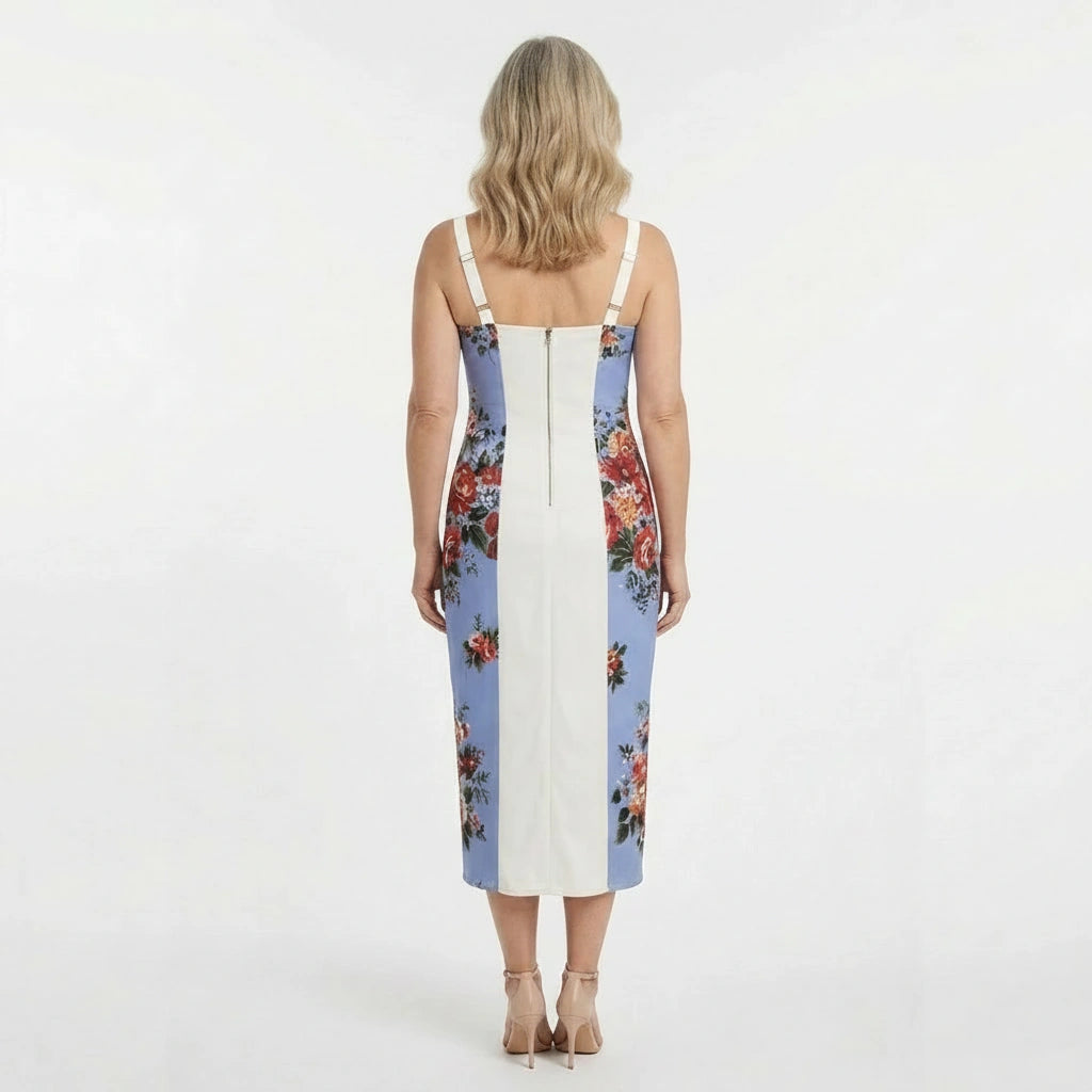 Floralia Italiana Pure Silk Lingerie-Style Blue Midi Dress
