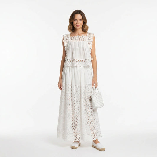 Conjunto de falda y top sin mangas de algodón Broderie blanco