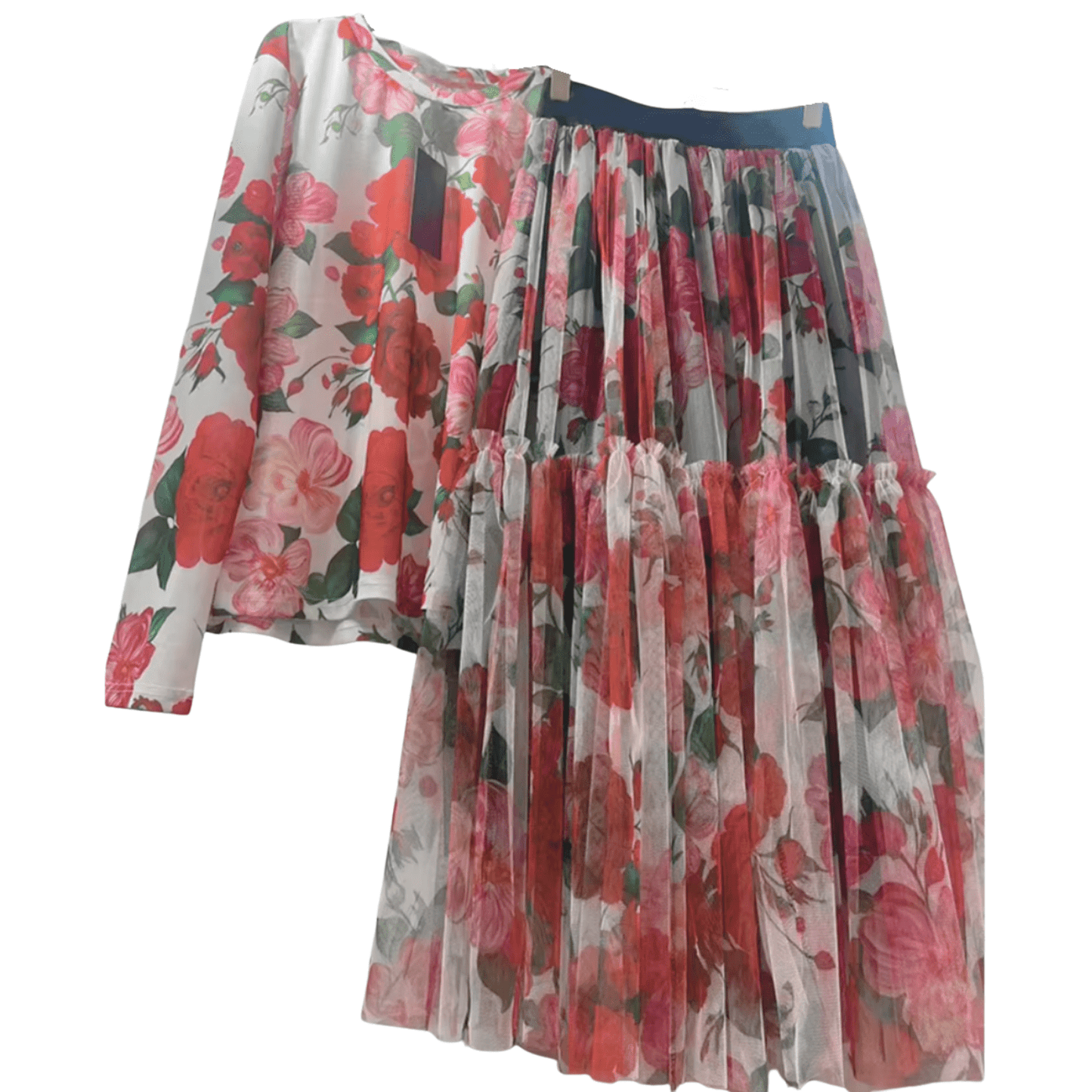 White Floral Mesh Skirt Set - Dress By Vicky