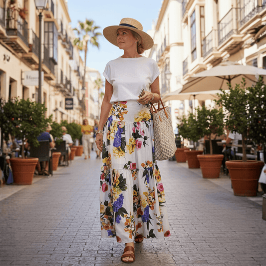 White multi floral print layered cotton maxi skirt - Dress By Vicky