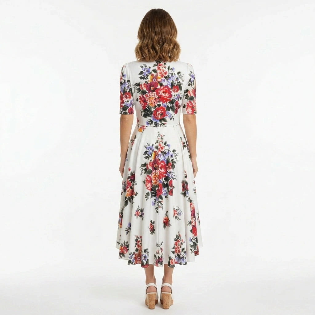 Floralia Italiana Cotton Midi Dress with Pockets