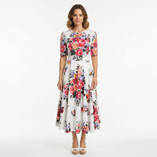 Floralia Italiana Cotton Midi Dress with Pockets
