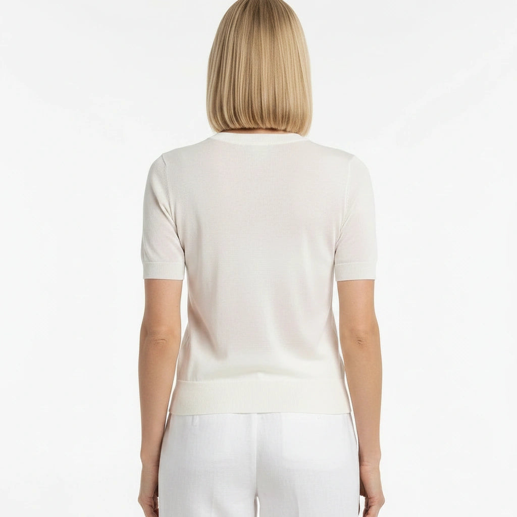 Italian Summer White Floral Silk & Wool Knitted Top