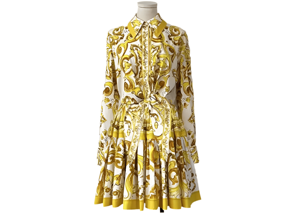 Yellow Majolica porcelain print 100% cotton long sleeve shirt - Dress By Vicky