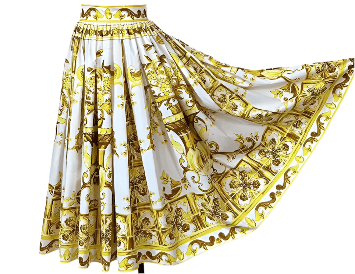 Yellow Majolica porcelain print 100% cotton midi skirt - Dress By Vicky