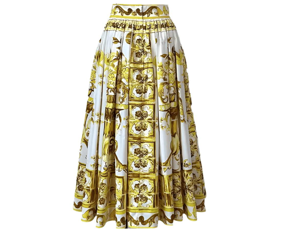 Yellow Majolica porcelain print 100% cotton midi skirt - Dress By Vicky