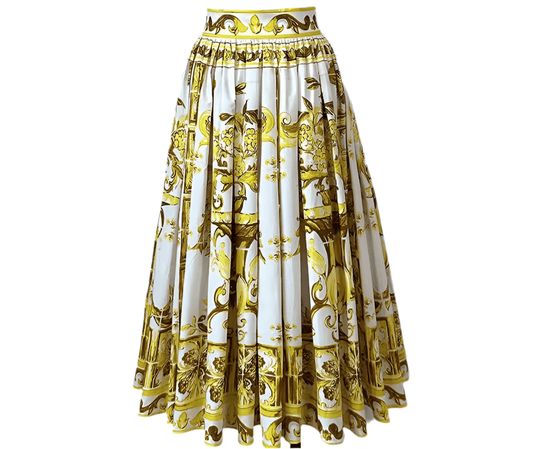 Yellow Majolica porcelain print 100% cotton midi skirt - Dress By Vicky