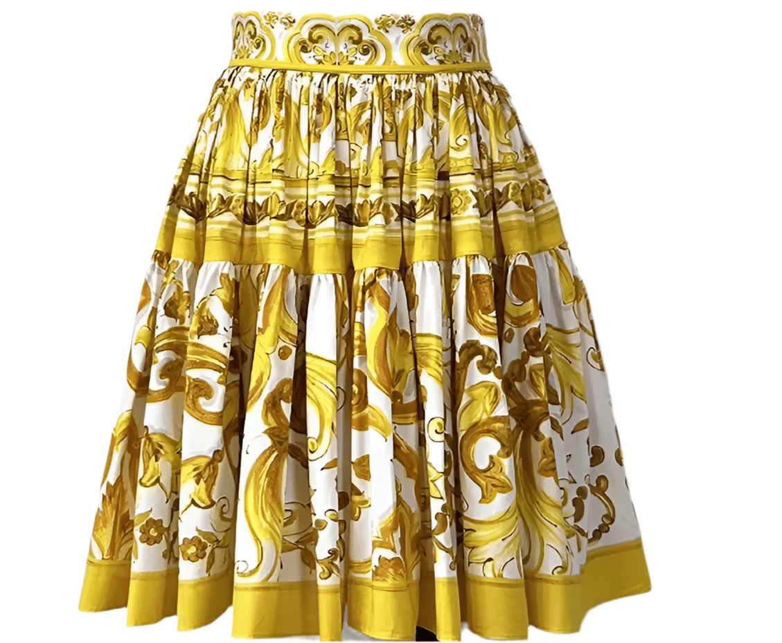 Yellow Majolica porcelain print 100% cotton mini skirt - Dress By Vicky