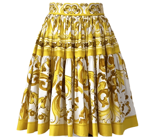 Yellow Majolica porcelain print 100% cotton mini skirt - Dress By Vicky