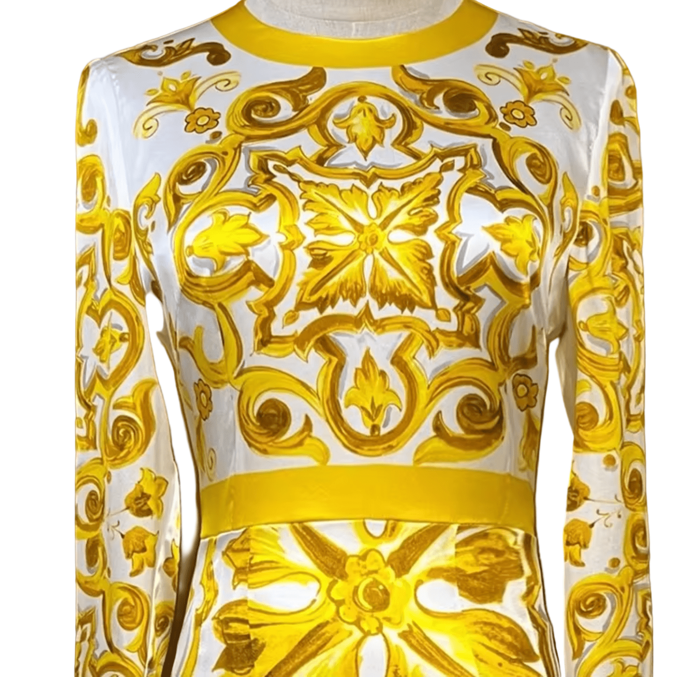 Yellow Majolica Porcelain print 100% silk midi dress - Dress By Vicky