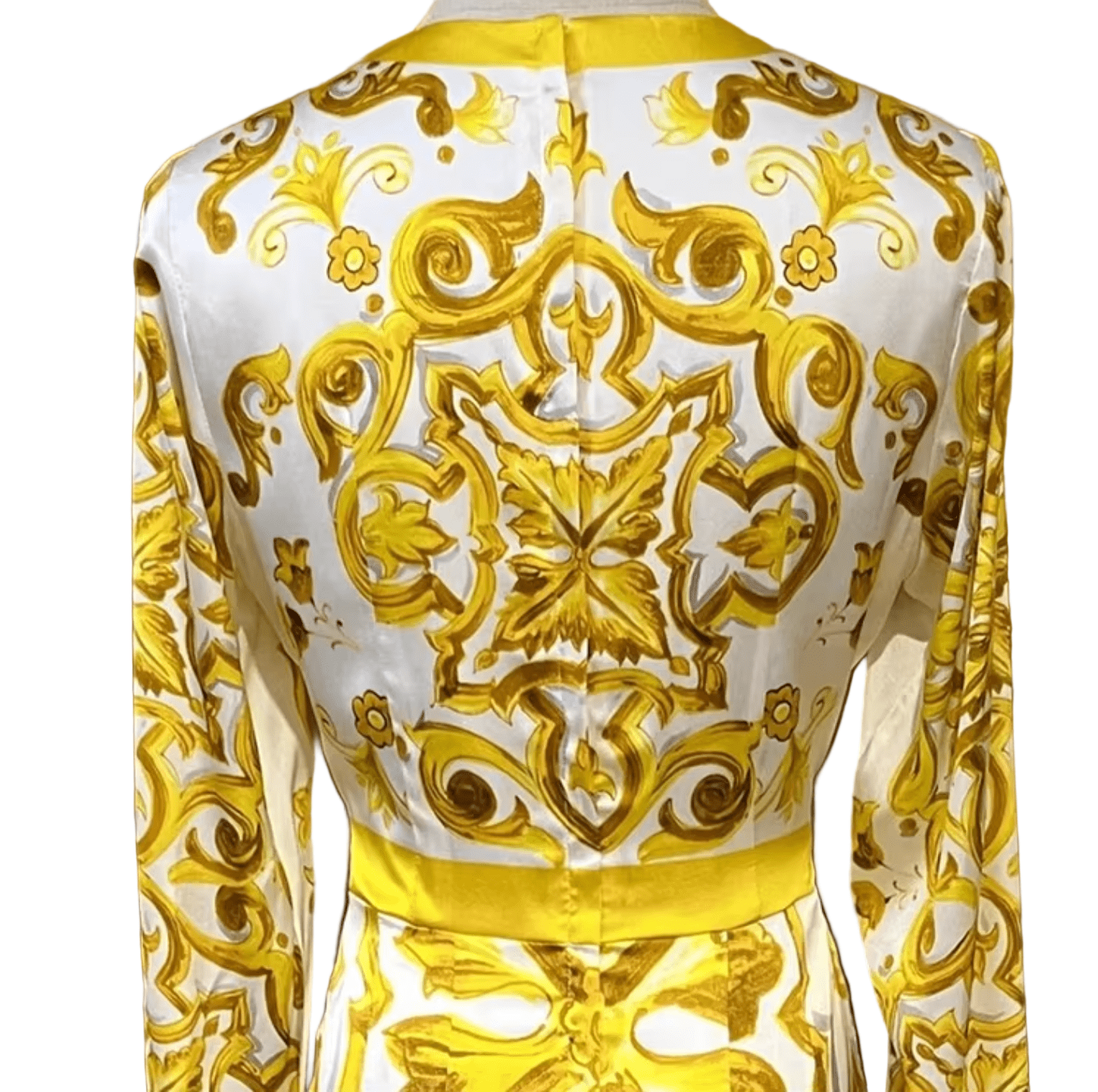 Yellow Majolica Porcelain print 100% silk midi dress - Dress By Vicky