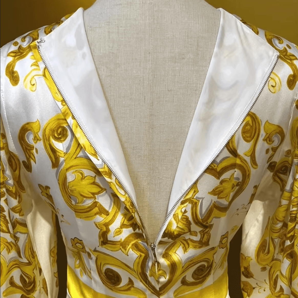 Yellow Majolica Porcelain print 100% silk midi dress - Dress By Vicky