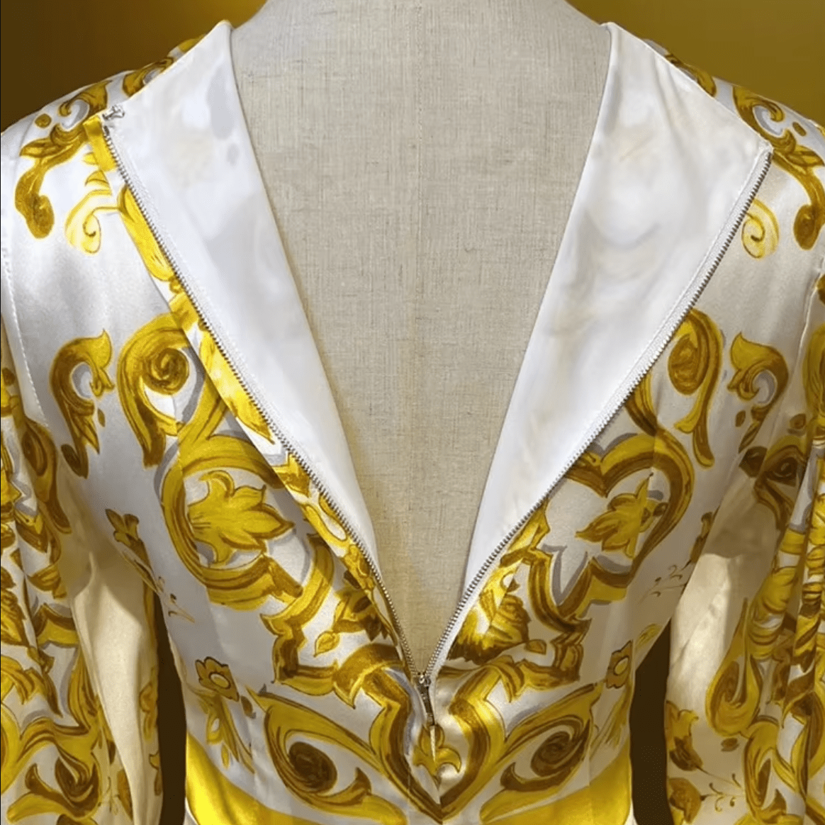 Yellow Majolica Porcelain print 100% silk midi dress - Dress By Vicky